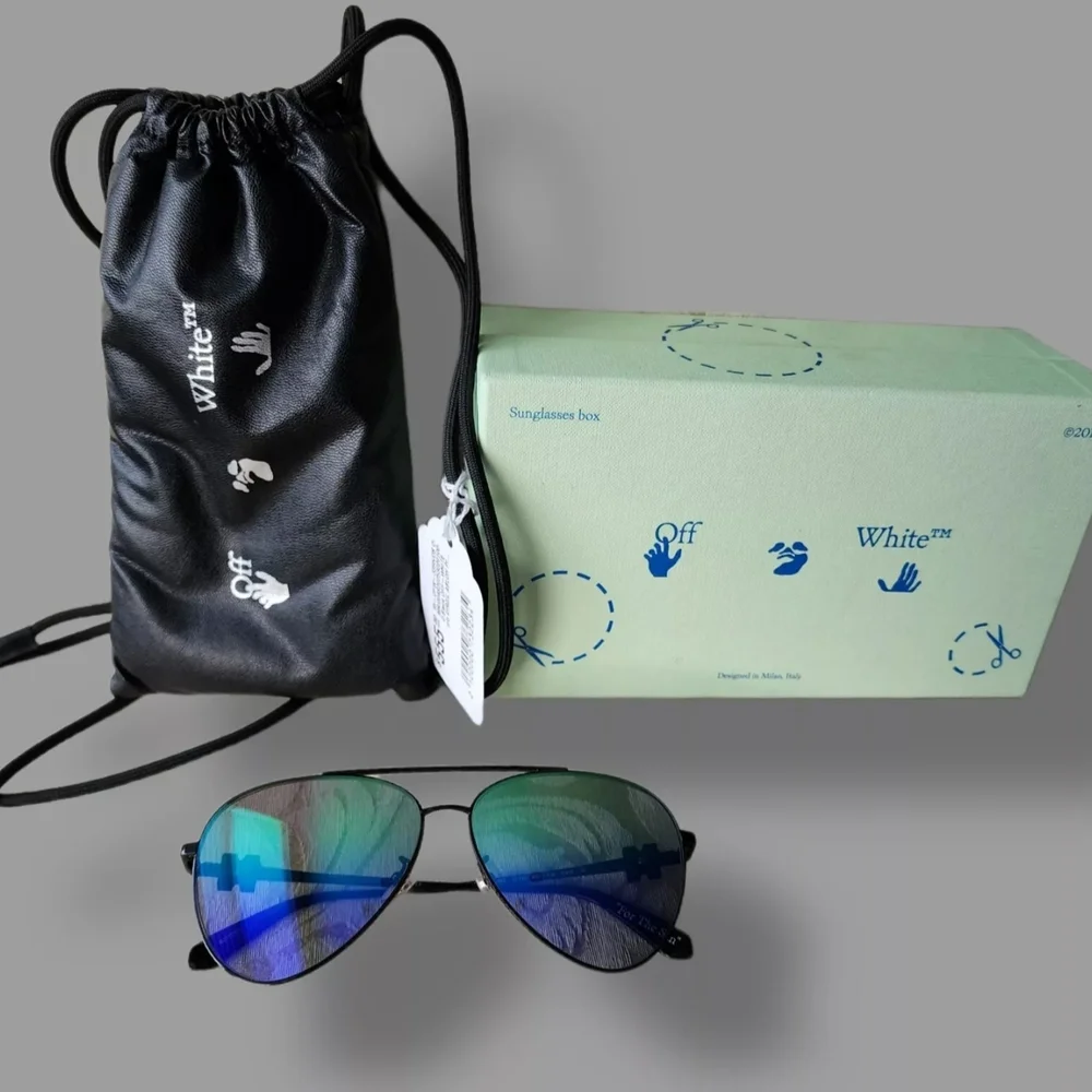Off-White Virgil Abloh Gradient Aviator Sunglasses Blue Purple Mirror NWT